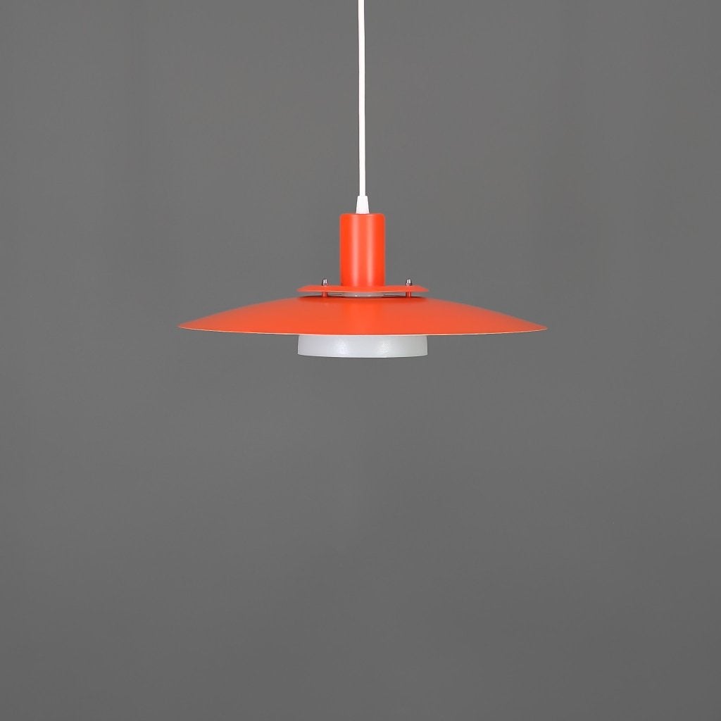 Vintage Scandinavische hanglamp – oranje – Ø38 cm, Kunststof, Zo goed als nieuw, Deens design, E27 (groot)