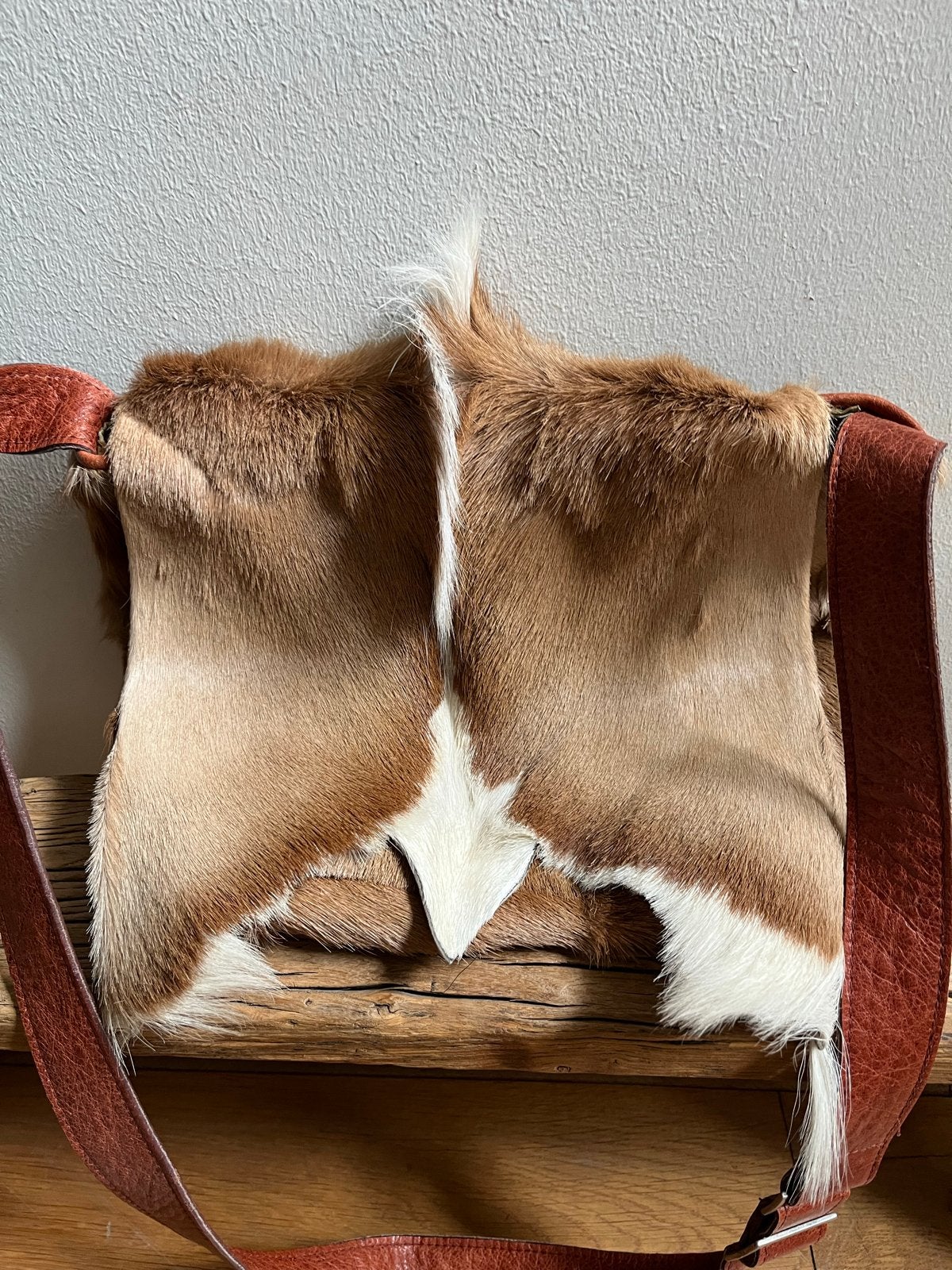 Originele geitenhuid schoudertas, Gebruikt, Bruin, Leer, Ophalen