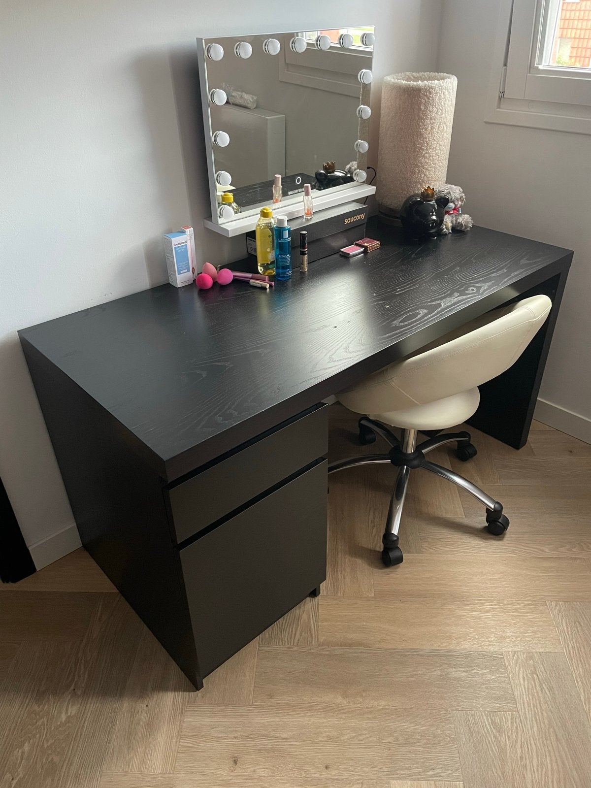IKEA MALM Bureau Zwart, Huis en Inrichting, Bureaus, Ophalen, Zwart, Gebruikt, Met lades