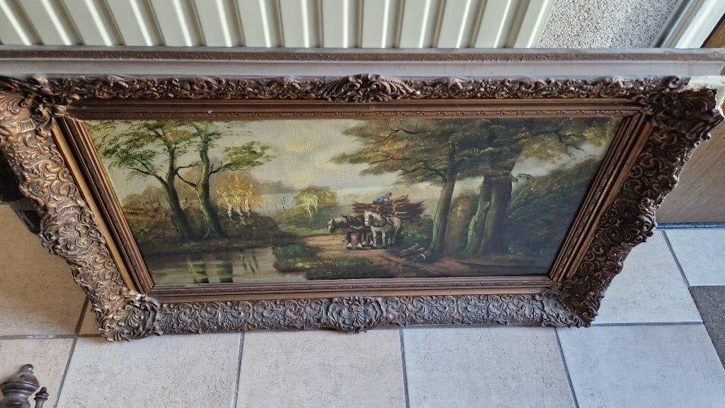 antiek klassiek schilderij met klassieke lijst, Ophalen of Verzenden, Landschap