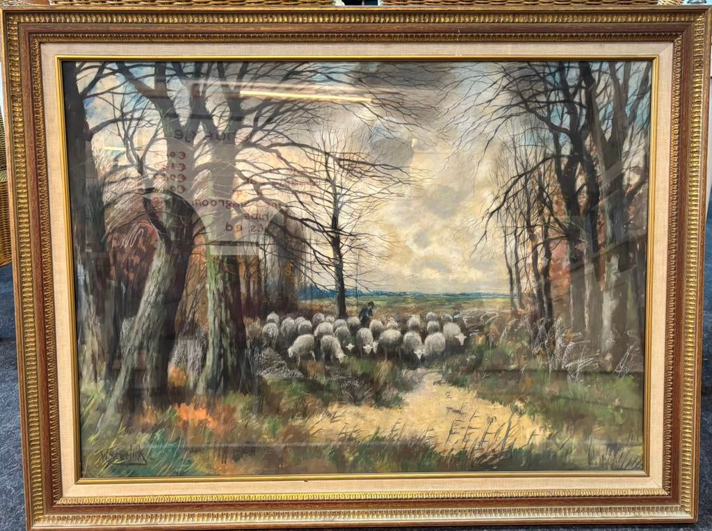 W Steelink jr ( 1856-1928 ) heide tafereel met schapen, Antiek en Kunst, Ophalen