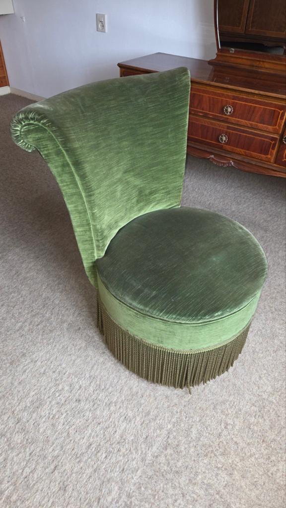 Vintage Groene Fluweel Boudoir Stoel met Franjes, Antiek en Kunst, Ophalen