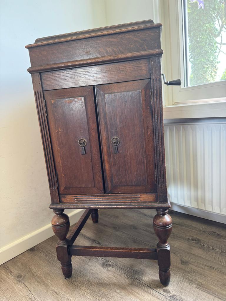 Antieke Grammofoon Kast met 20 Bakelieten Platen, Audio, Tv en Foto, Platenspelers, Ophalen, Gebruikt, Platenspeler, Overige merken