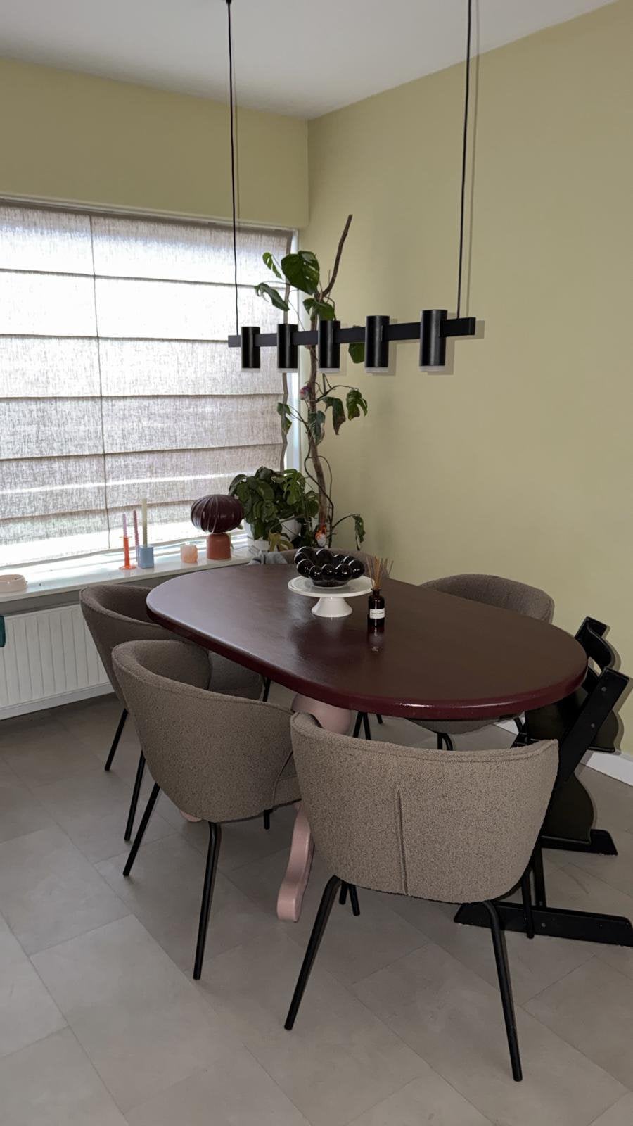 Beige WOOOD Admit eetkamerstoelen – bouclé - 6 stuks, Ophalen, Overige materialen, Gebruikt, Overige kleuren