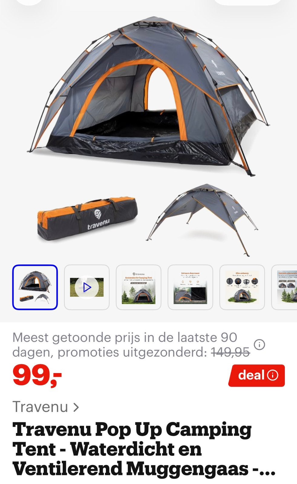 Travenu pop up tent zo goed als nieuw, Ophalen of Verzenden, Zo goed als nieuw