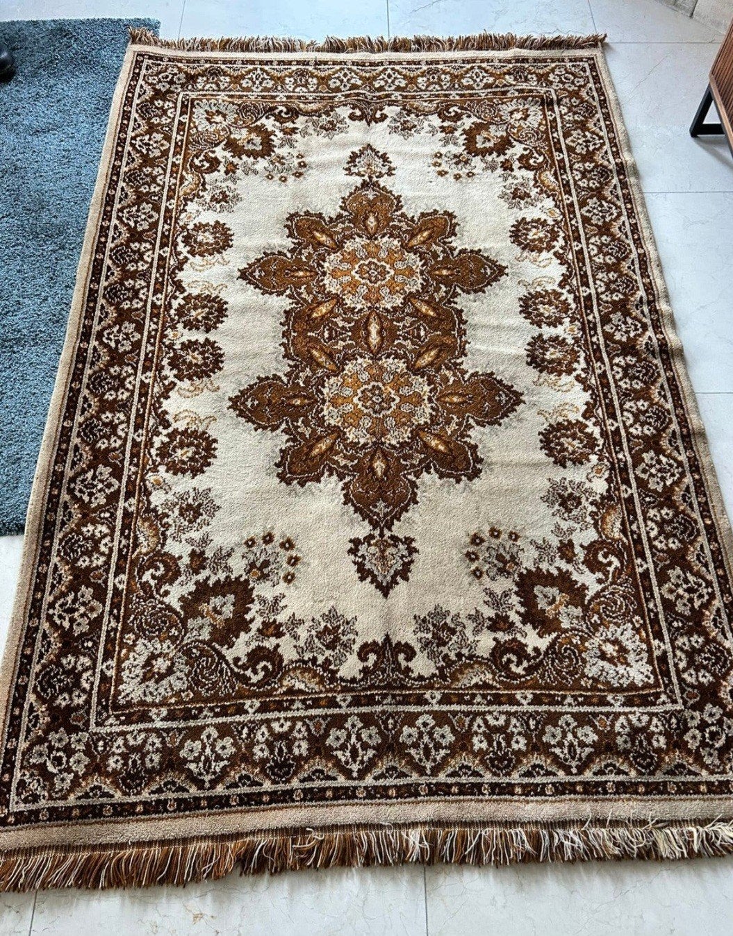 vintage kleed wol, Vintage retro smyrna tafelkleed wol klassiek mancave, Ophalen of Verzenden, Zo goed als nieuw, 150 tot 200 cm