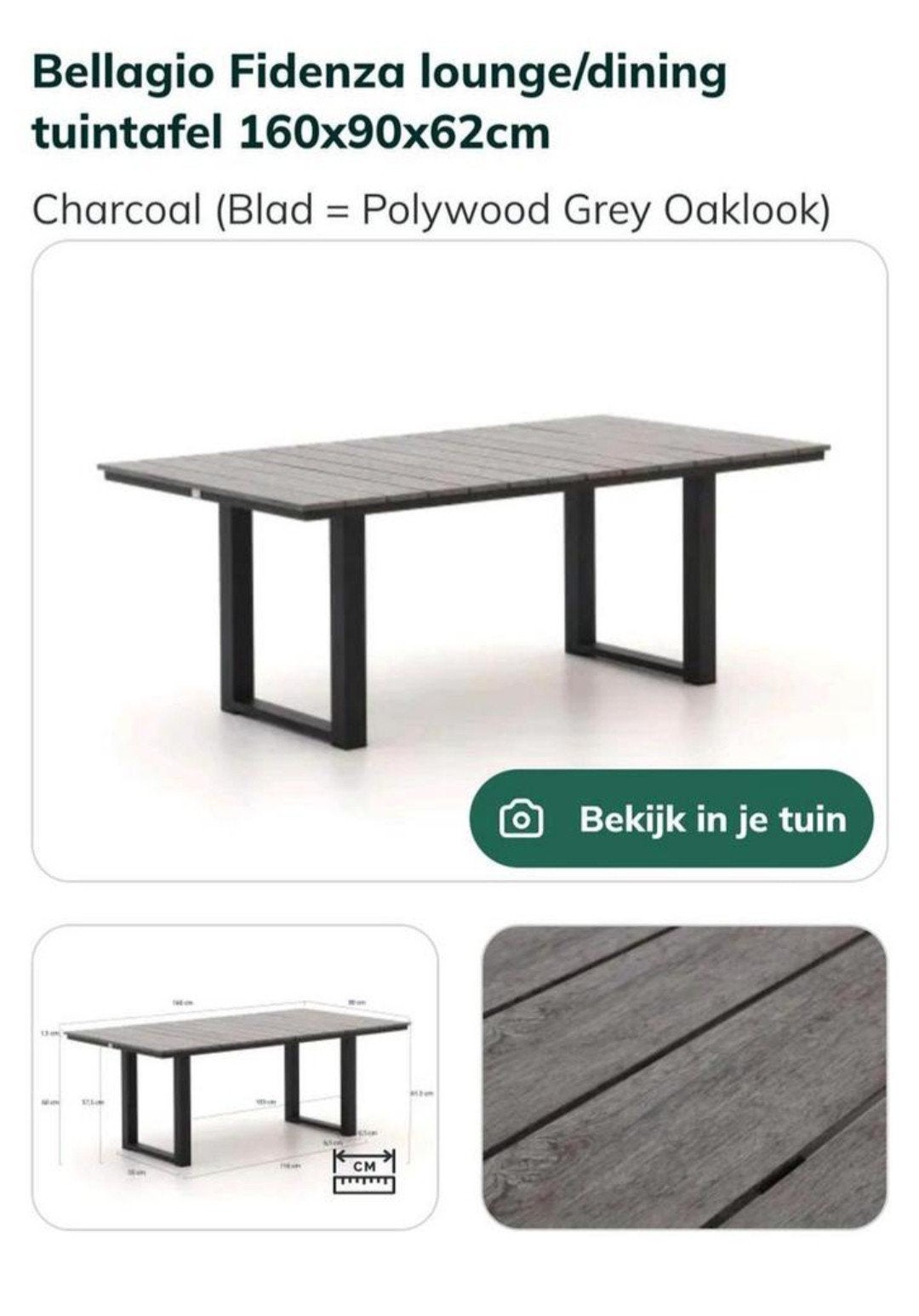Bellagio Fidenza lounge/dining tuintafel 160x90x62cm, Ophalen, Gebruikt, Rechthoekig, Overige materialen