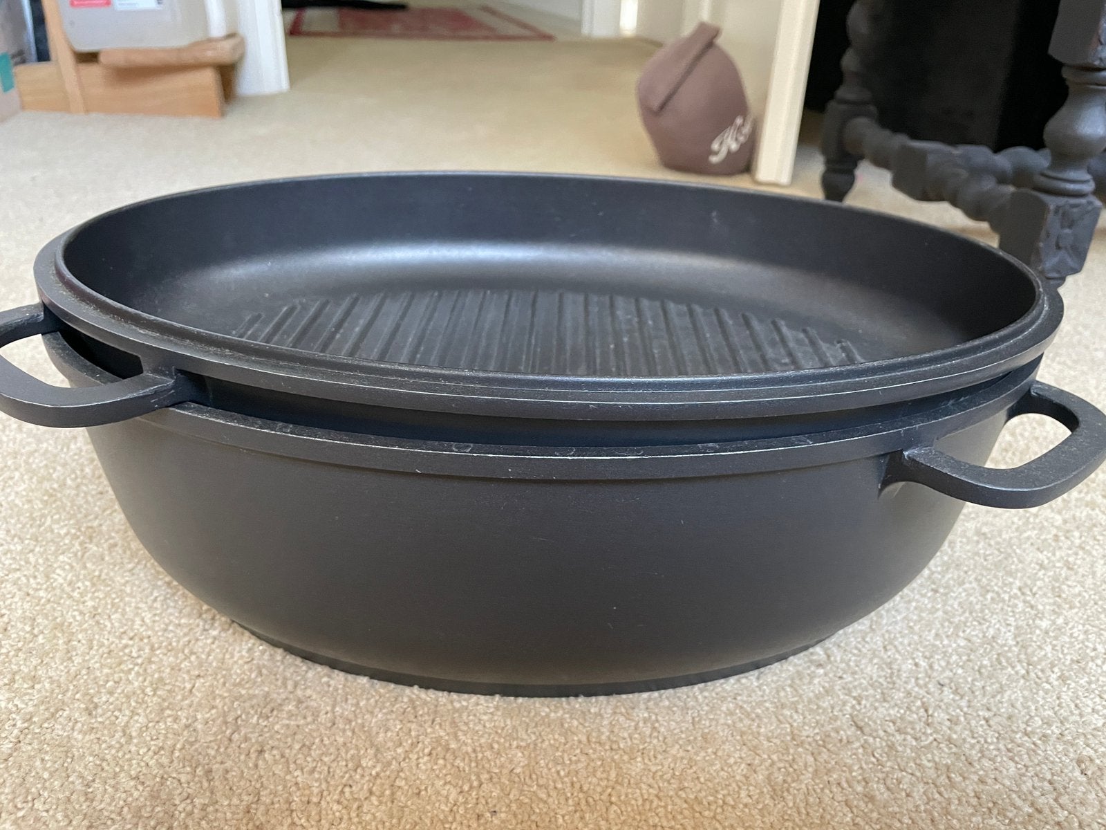 Gietijzeren Braadpan met Grilldeksel - Multifunctioneel, Ophalen of Verzenden, Zo goed als nieuw, Gietijzer