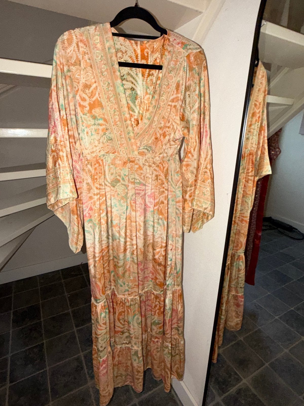 Maxi Jurk met Paisley Print en Wijde Mouwen, Maat 38/40 (M), Oranje, Ophalen of Verzenden, Zo goed als nieuw
