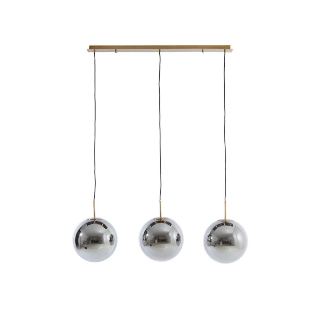 Hanglamp MEDINA 3 lichts goud smoked glas rond SALE!