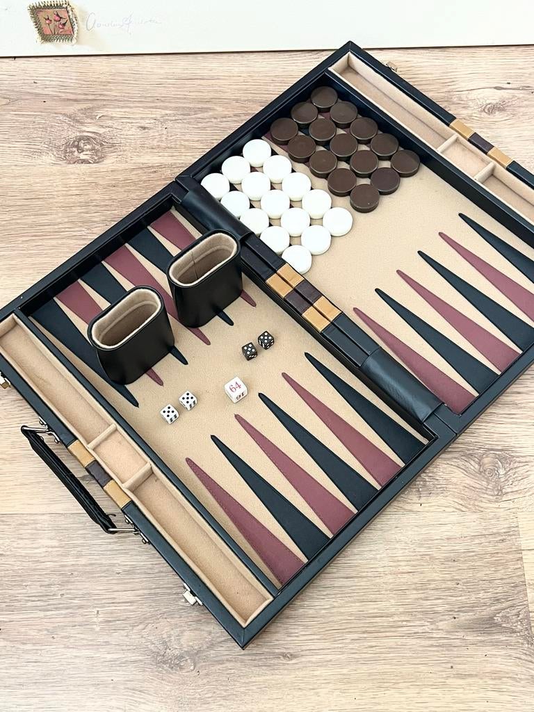 Luxe Backgammon Reisspel - Compleet Dobbelstenen, Een of twee spelers, Ophalen of Verzenden, Zo goed als nieuw, Reisspel