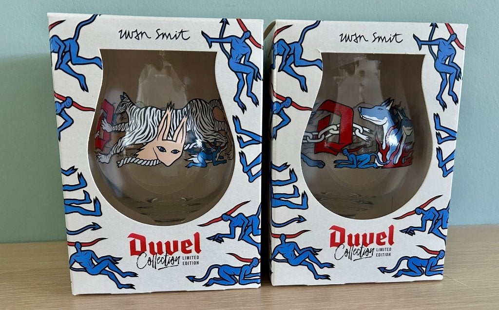 Twee limited edition Duvel bierglazen Iwan Smit 2024, Ophalen of Verzenden, Zo goed als nieuw, Glas of Glazen, Duvel