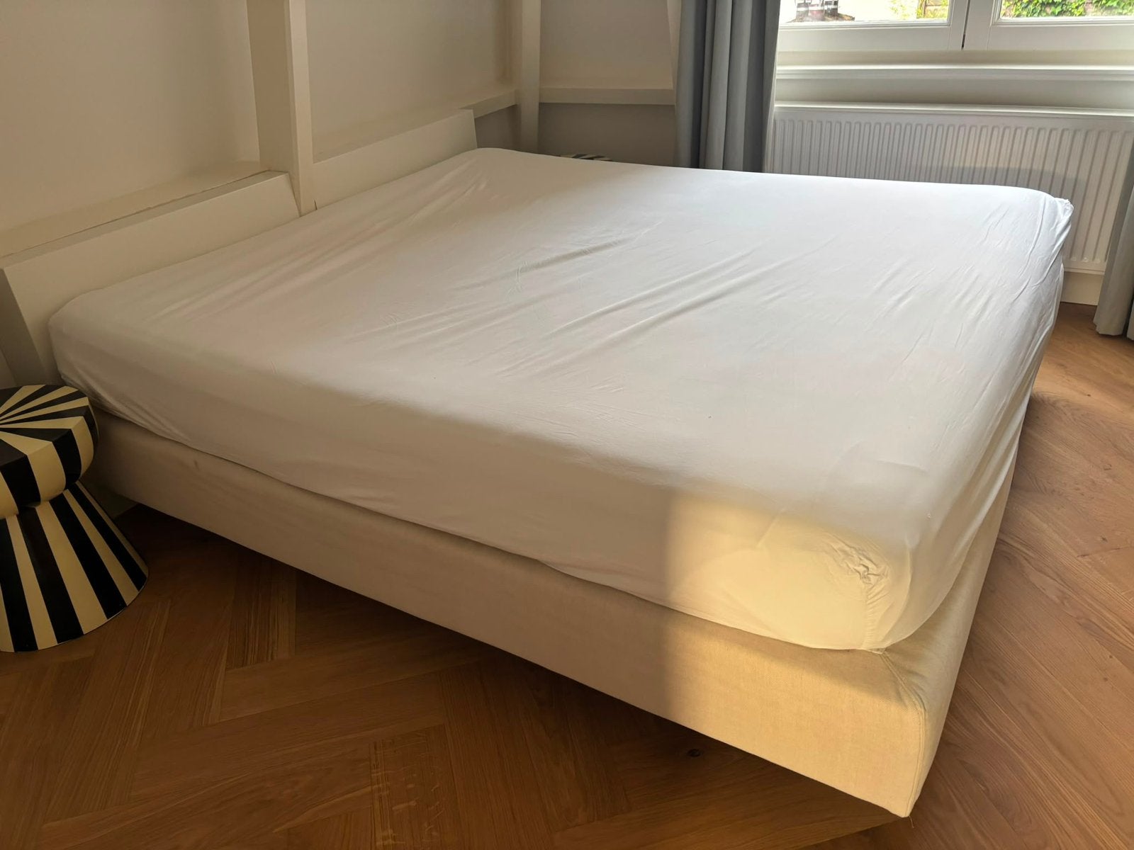 Auping tweepersoons boxspring, Ophalen, Gebruikt, Beige, Tweepersoons