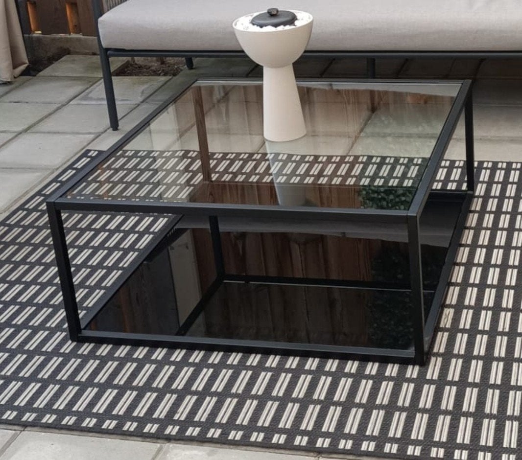 Moet weg! Kave Home Salontafel Glas 80x80, Huis en Inrichting, Tafels | Salontafels, Ophalen, Gebruikt, 50 tot 100 cm, Modern, Industrieel