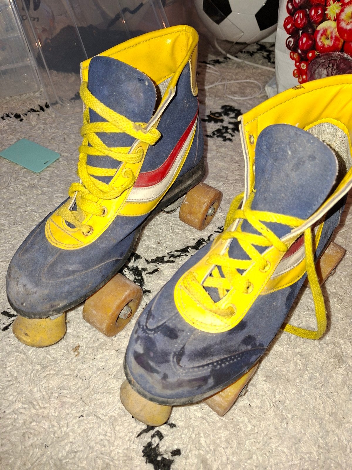 Vintage rolschaatsen - Blauw/Geel, Ophalen of Verzenden, Gebruikt, Kinderen