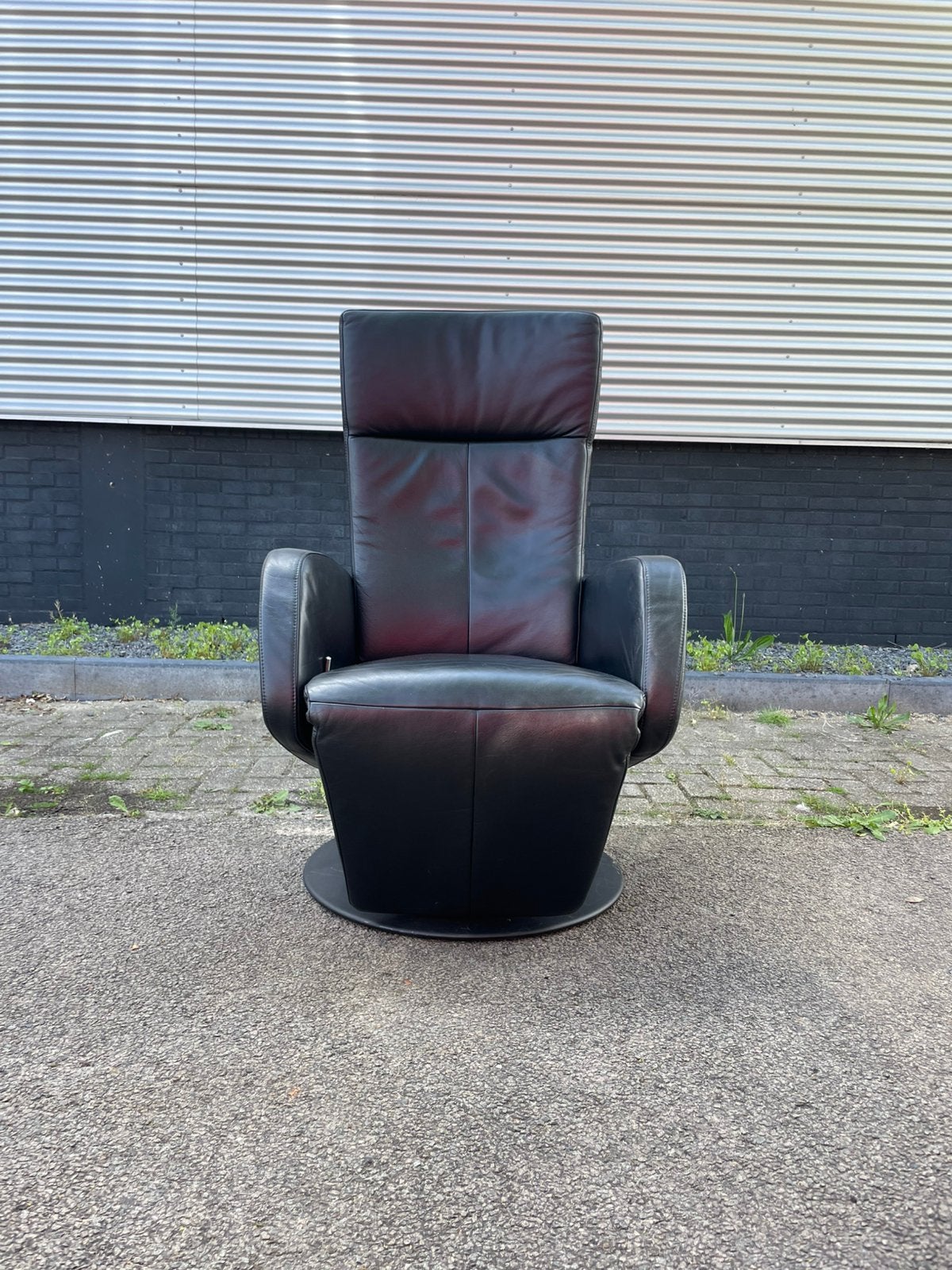 Zwarte leren relax fauteuil / relax stoel / relax fauteuil L, Huis en Inrichting, Fauteuils, Ophalen, Minder dan 75 cm, 50 tot 75 cm