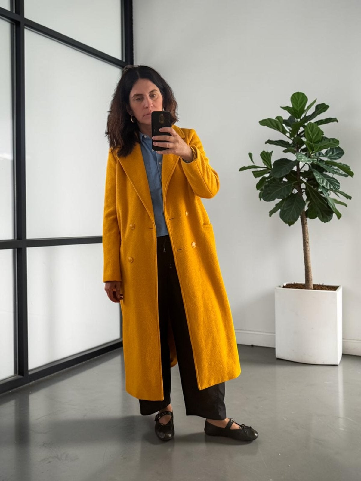NA-KD Double Breasted Long Coat okergeel mantel 40 M medium, Kleding | Dames, Jassen | Winter, Zo goed als nieuw, Maat 38/40 (M)