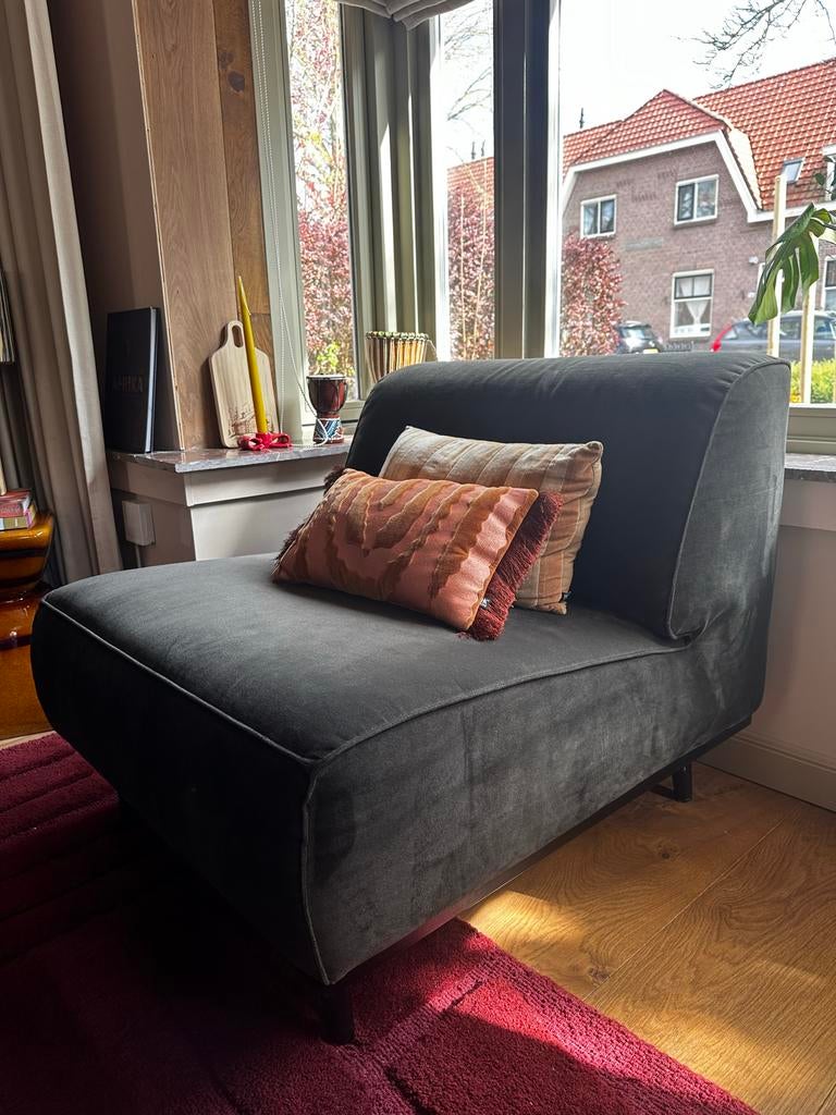 WOOOD Loveseat groen velvet stof, Huis en Inrichting, Banken | Sofa's en Chaises Longues, Gebruikt, Eenpersoons, Minder dan 150 cm