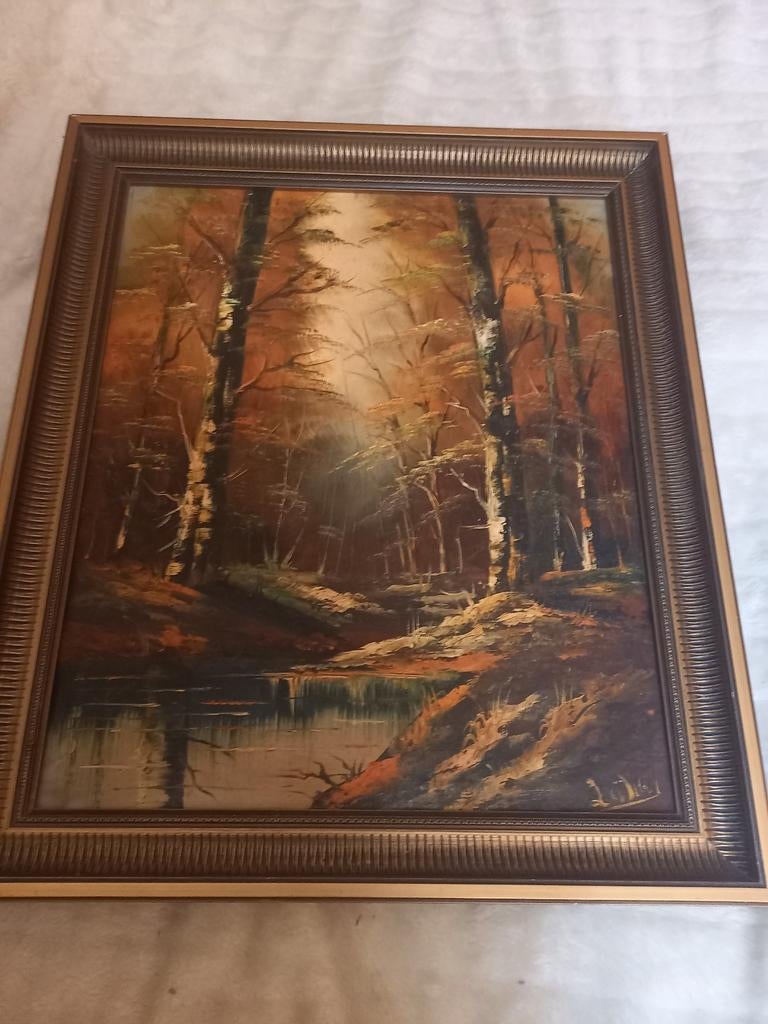 Olieverfschilderij Boslandschap, Antiek en Kunst, Ophalen of Verzenden