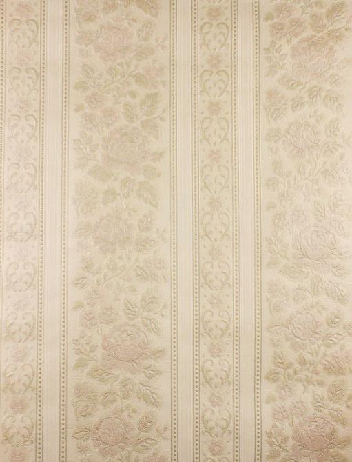 5483 Barok bloemenbehang met oudroze banen glanslaag swiet, Huis en Inrichting, Verzenden, Minder dan 10 m², Beige