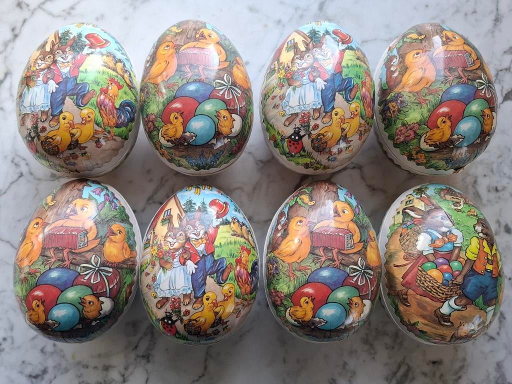 8x papier maché vintage paaseieren candy container paasei, Diversen, Pasen, Verzenden
