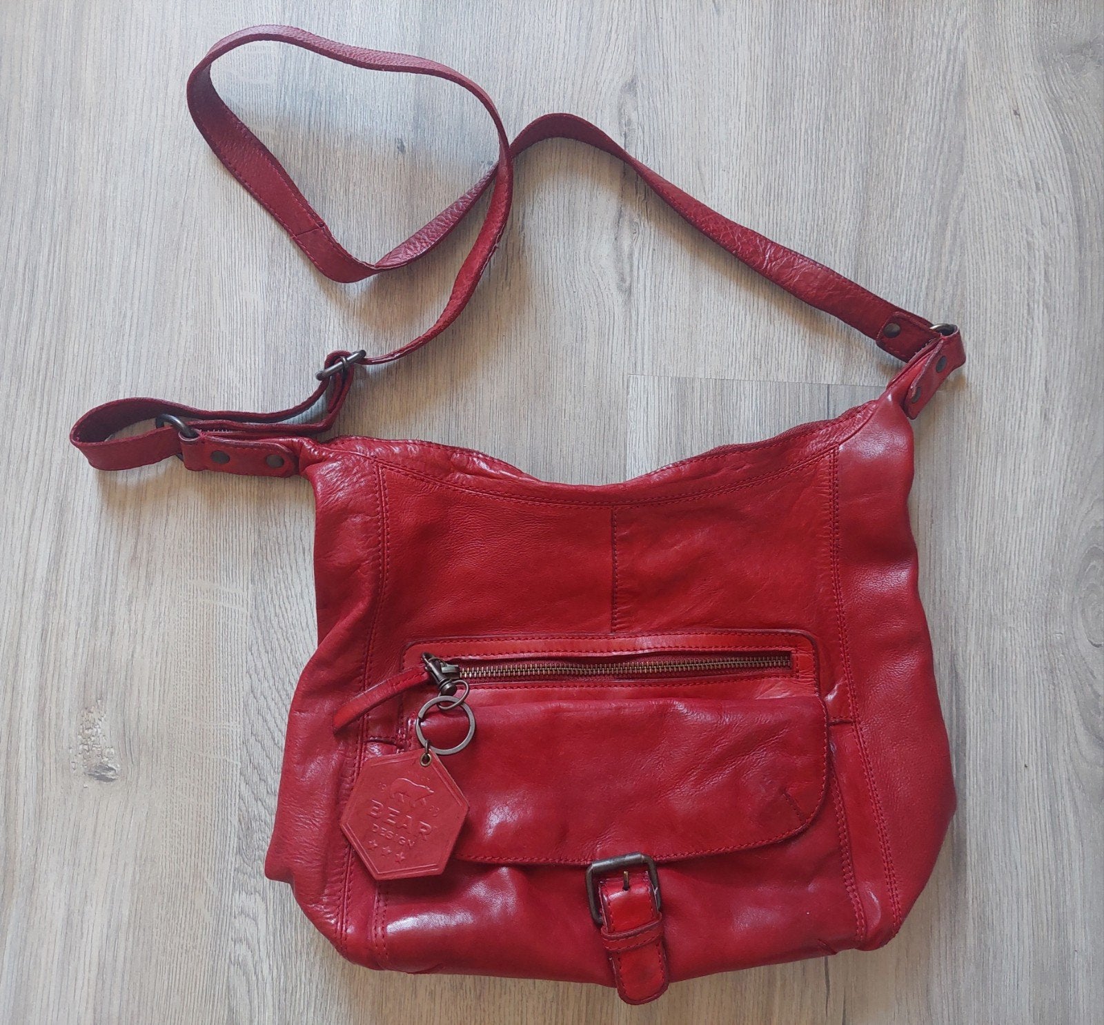 Rode leren handtas van Bear Design, Ophalen of Verzenden, Gebruikt, Rood, Handtas