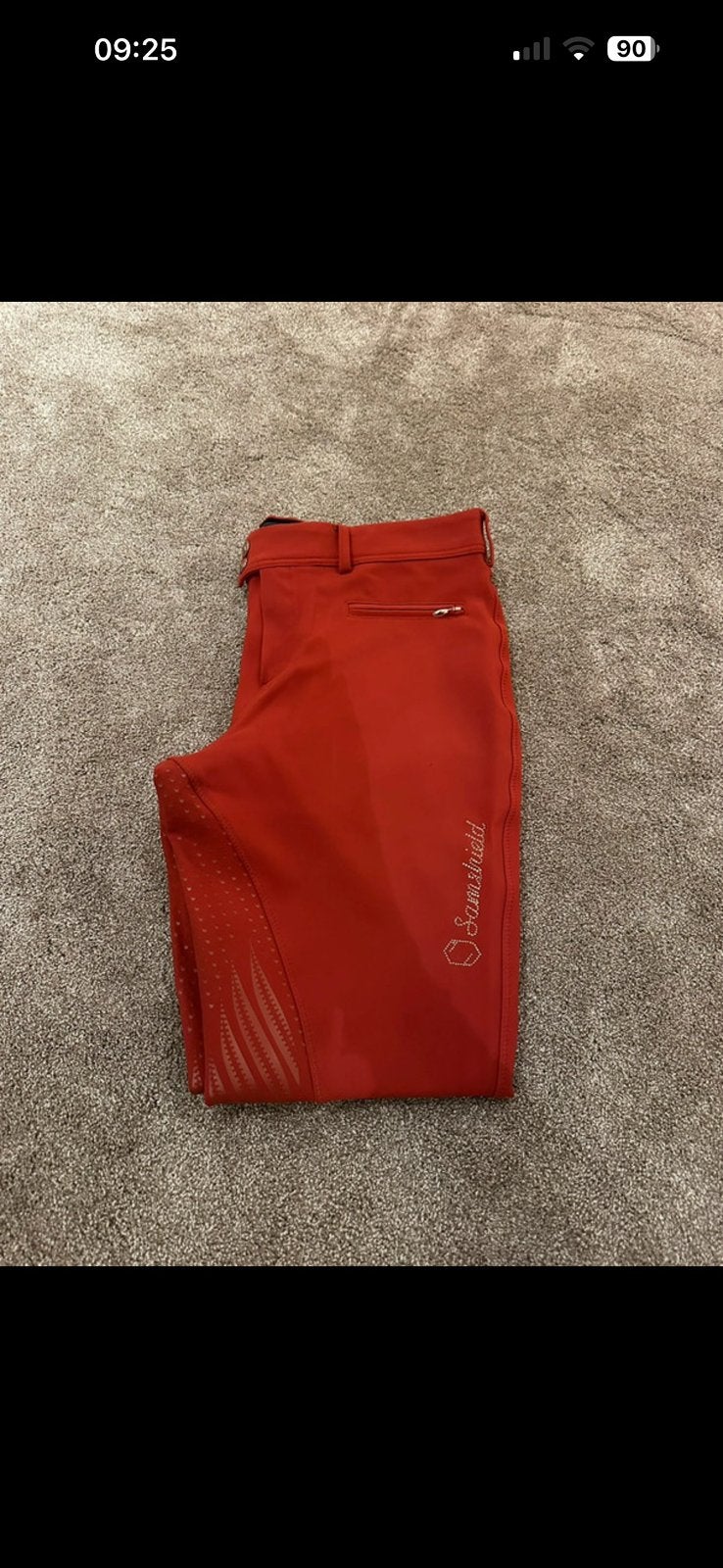 Samshield broek maat L/40, Dieren en Toebehoren, Paardrijkleding, L, Oranje, Zo goed als nieuw, Met grip