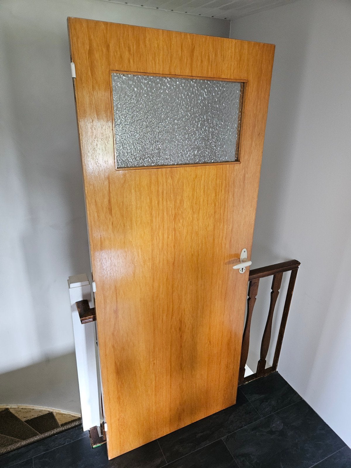 Vintage jaren 70 binnendeur met glas incl. scharnieren, Gebruikt, Binnendeur, Ophalen of Verzenden, Glas