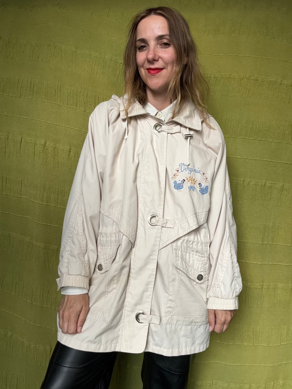 Vintage jas / tussenjas / parka- Virginia - opdruk- 42 / XL, Hgv, Beige, Hgv, Maat 42/44 (L)