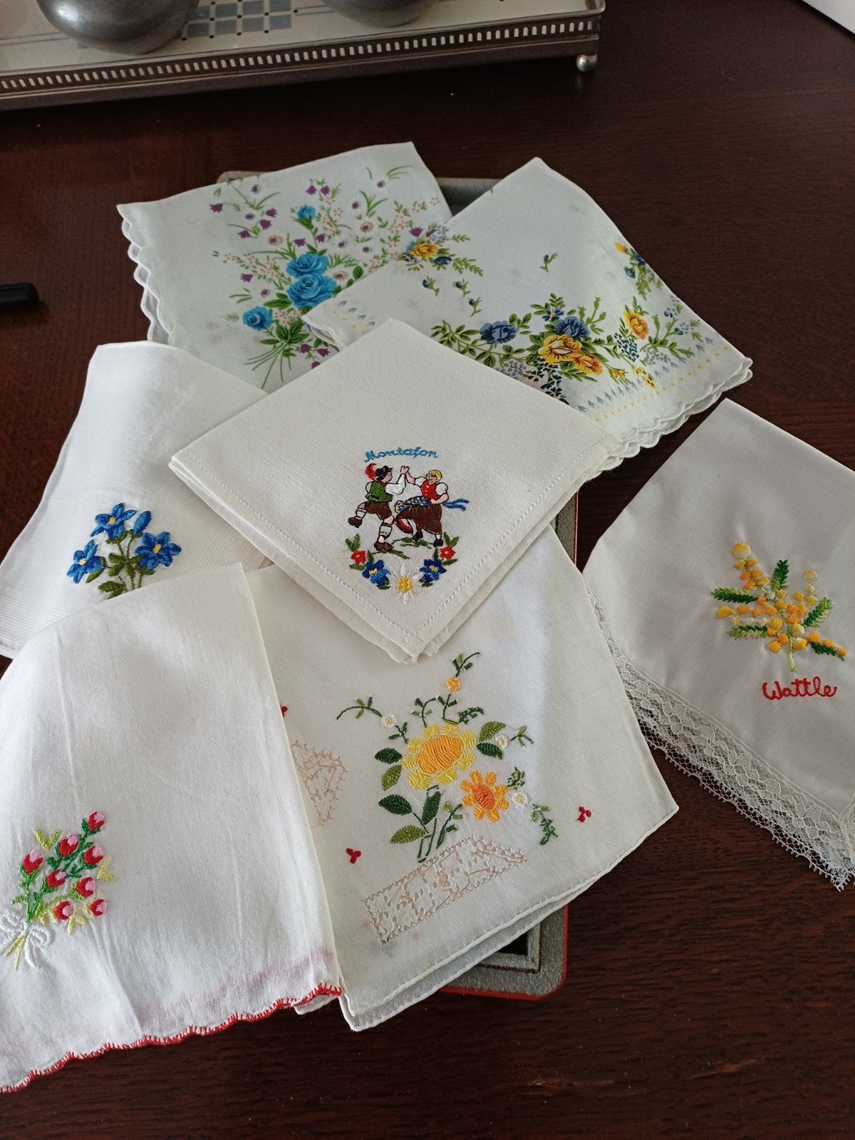 Vintage zakdoekjes in orginele Doos, Antiek en Kunst, Antiek | Kleden en Textiel, Ophalen of Verzenden