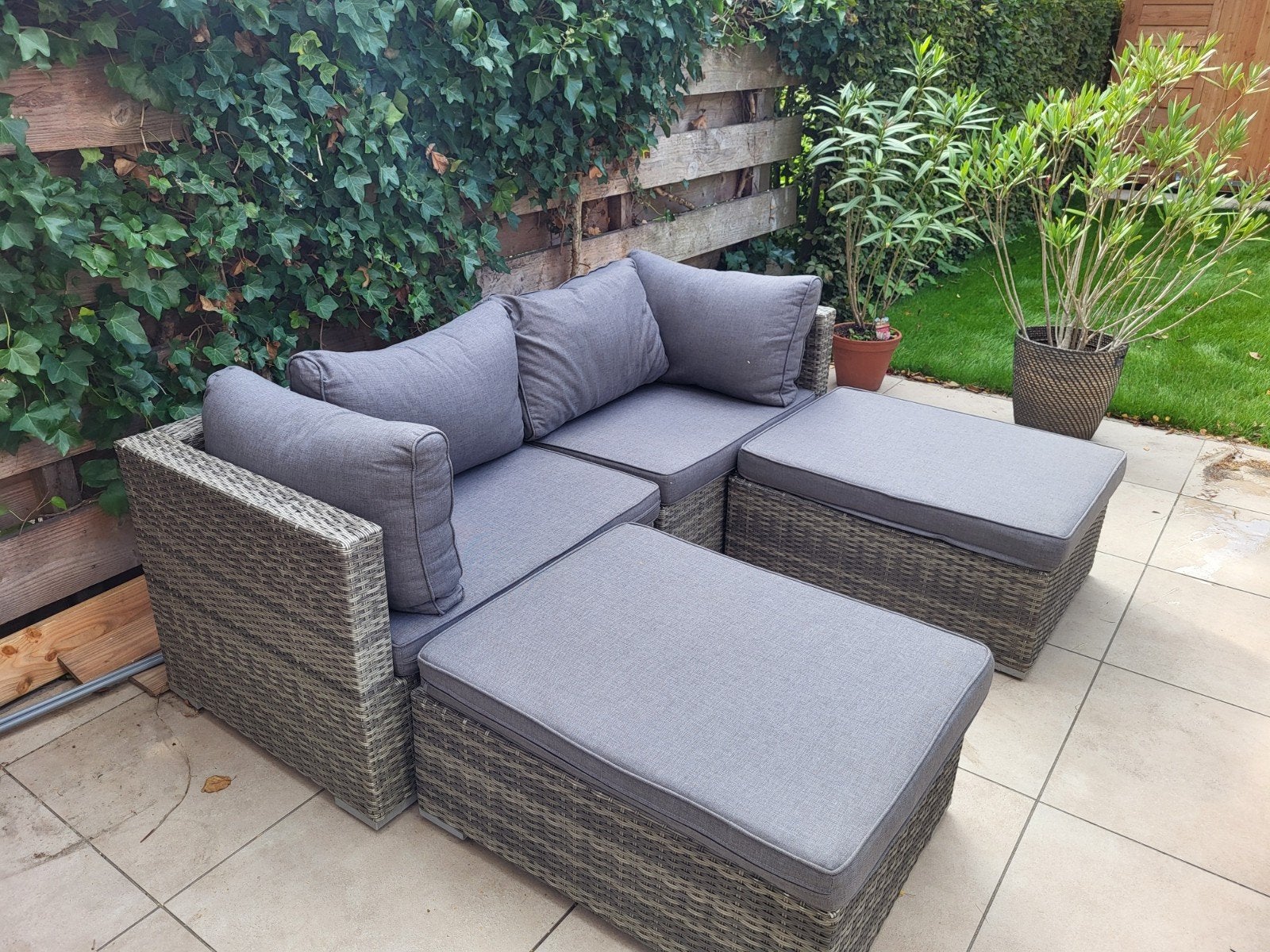 Loungeset vierdelig, Tuin en Terras, Tuinsets en Loungesets, Ophalen, Kunststof, Gebruikt, Bank