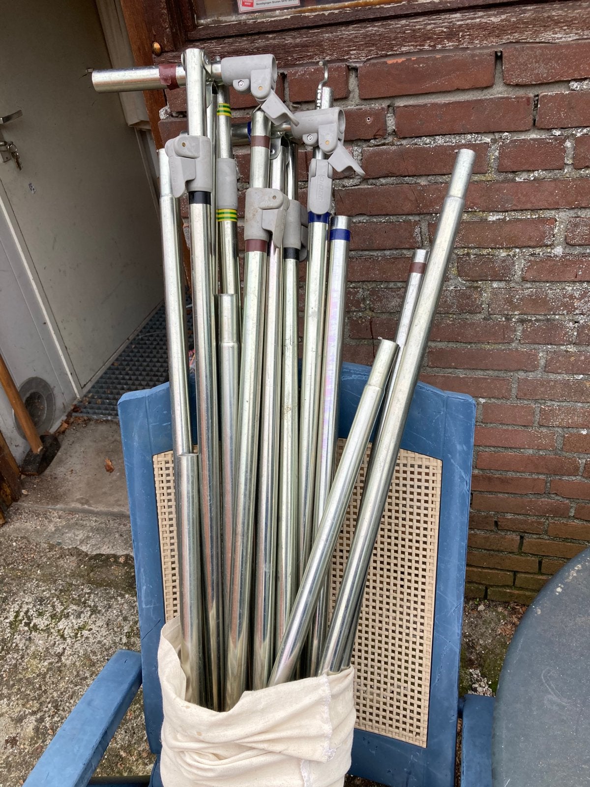 Dorema voortent stokken 3 mtr diep powergrip 28 mm staal, Ophalen, Gebruikt