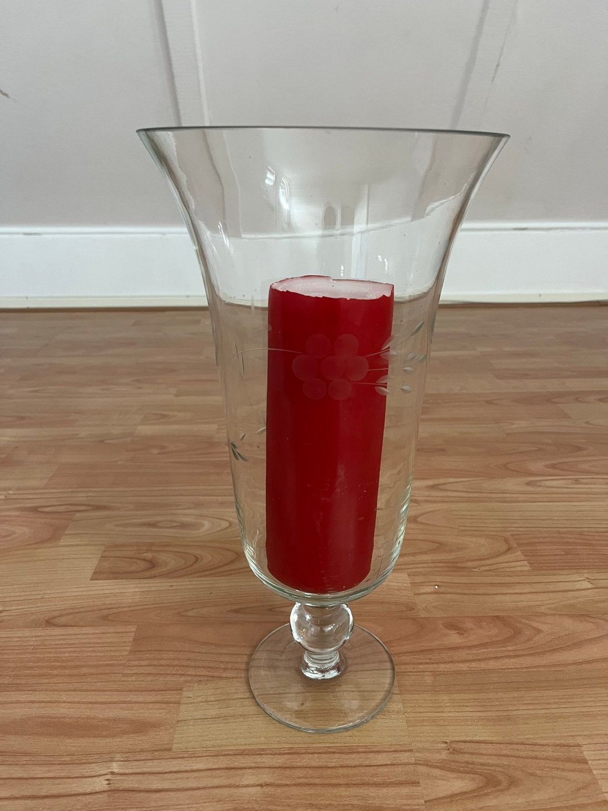 Glazen vaas/windlicht met voet - 40 cm hoog, Ophalen, Met patroon/structuur, Transparant, Glas