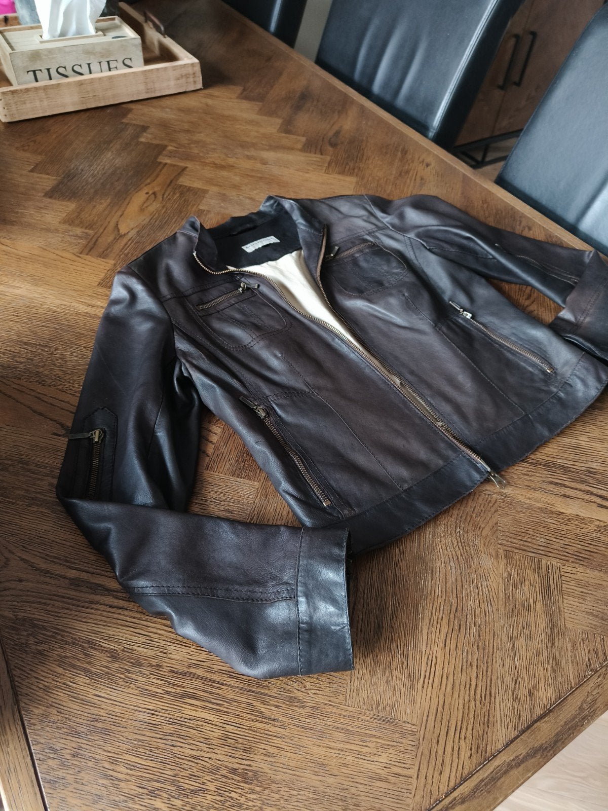 Mooie leren jasje Bijenkorf maat 36 perfecte staat, Bruin, Bijenkorf Collection, Ophalen of Verzenden, Maat 36 (S)
