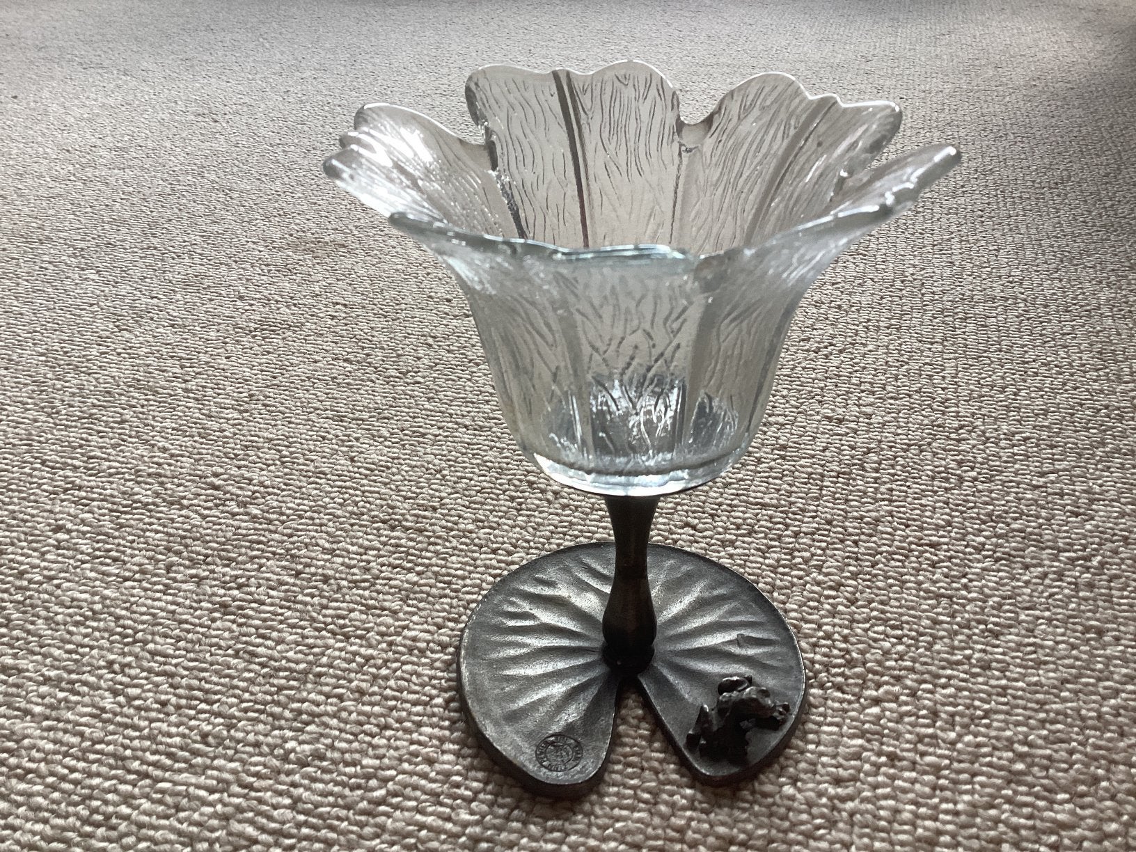 Kikker op blad waxinelicht hoog 13 cm, Antiek en Kunst, Antiek | Tin, Ophalen of Verzenden