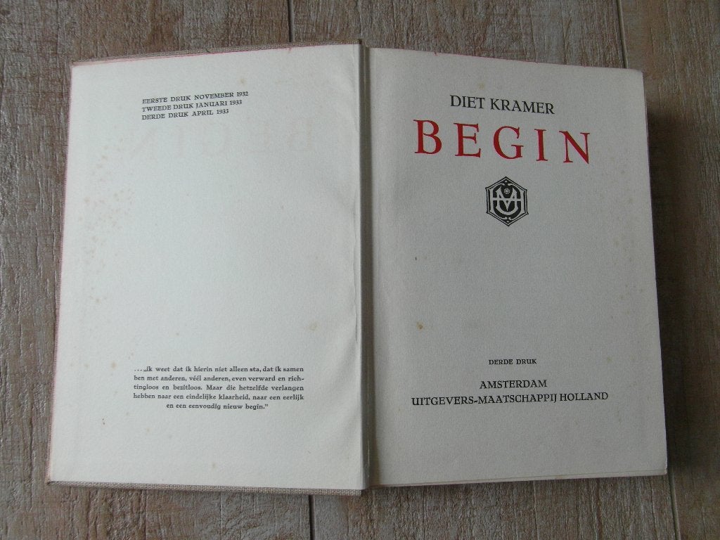 Boek “Begin” Diet Kramer; uitgave 1933, Ophalen of Verzenden, Diet Kramer;