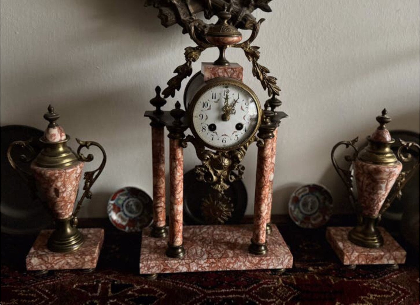 Antiek Franse pendule stel met marmer, Antiek en Kunst, Antiek | Klokken, Ophalen