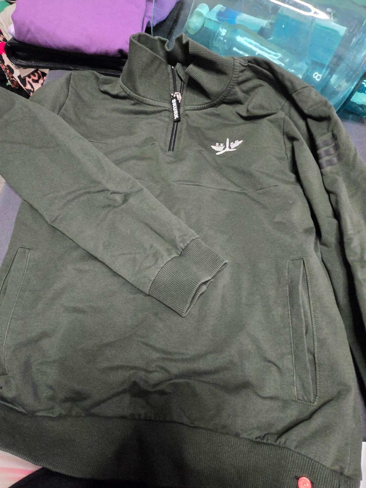 Skurk 146/152 Stoere Trui, Armygroen, Kinderen en Baby's, Ophalen of Verzenden, Gebruikt, Jongen, Trui of Vest