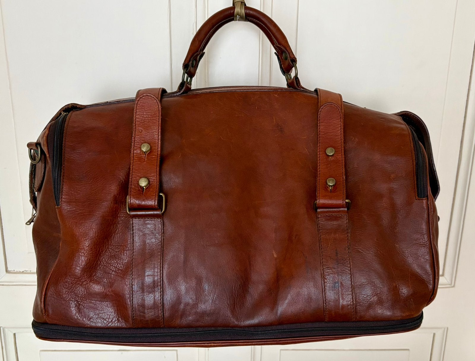 Prachtige Vintage Italiaanse Leren Weekender  Uitbreidbaar, Ophalen, 40 tot 60 cm, 30 cm of meer, Bruin