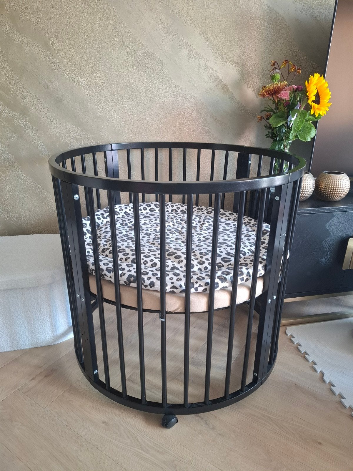 Ronde box Babypark met matras hoes Jolein en boxkleed Meyco, Ophalen, Gebruikt, Rond, Wieltjes