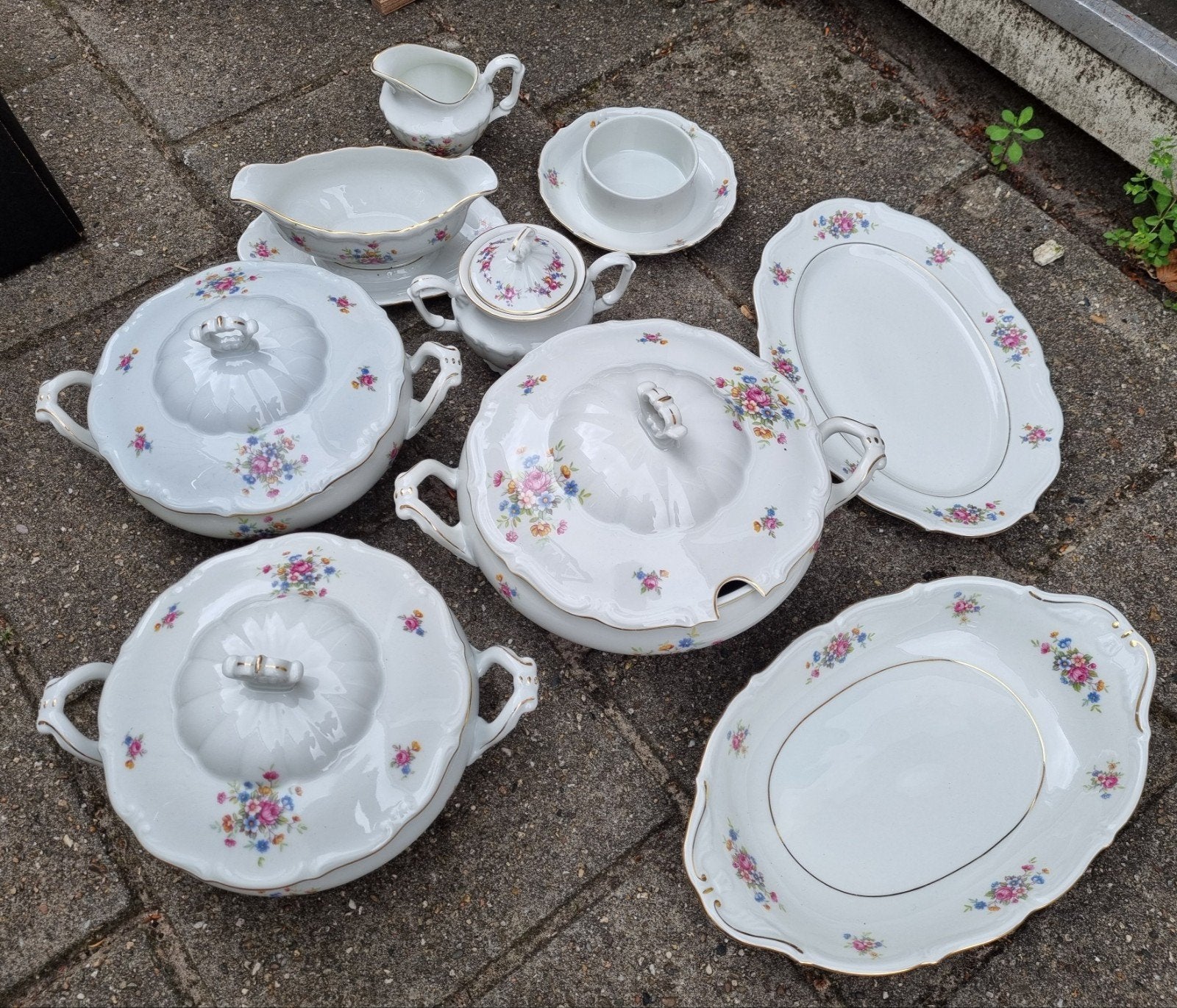Porselein bloemen servies. 9delig. Carl Tielsch & Co Vintage, Ophalen