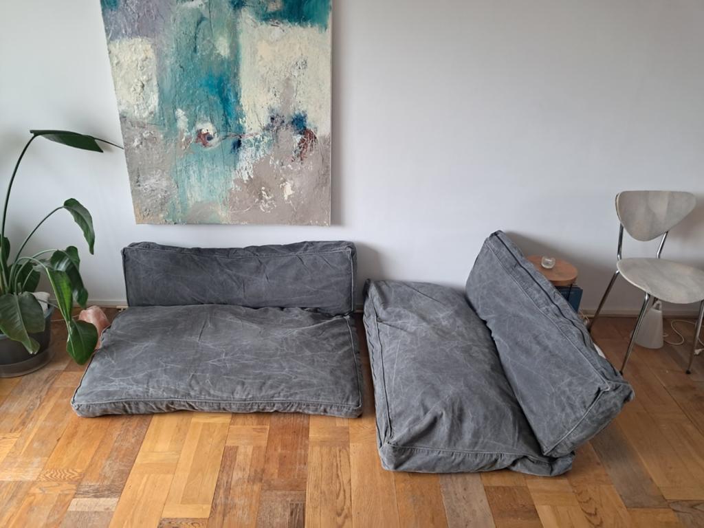 2 sets palletkussens - grijs katoen met rits, Tuin en Terras, Tuinmeubel-accessoires, Ophalen, Gebruikt