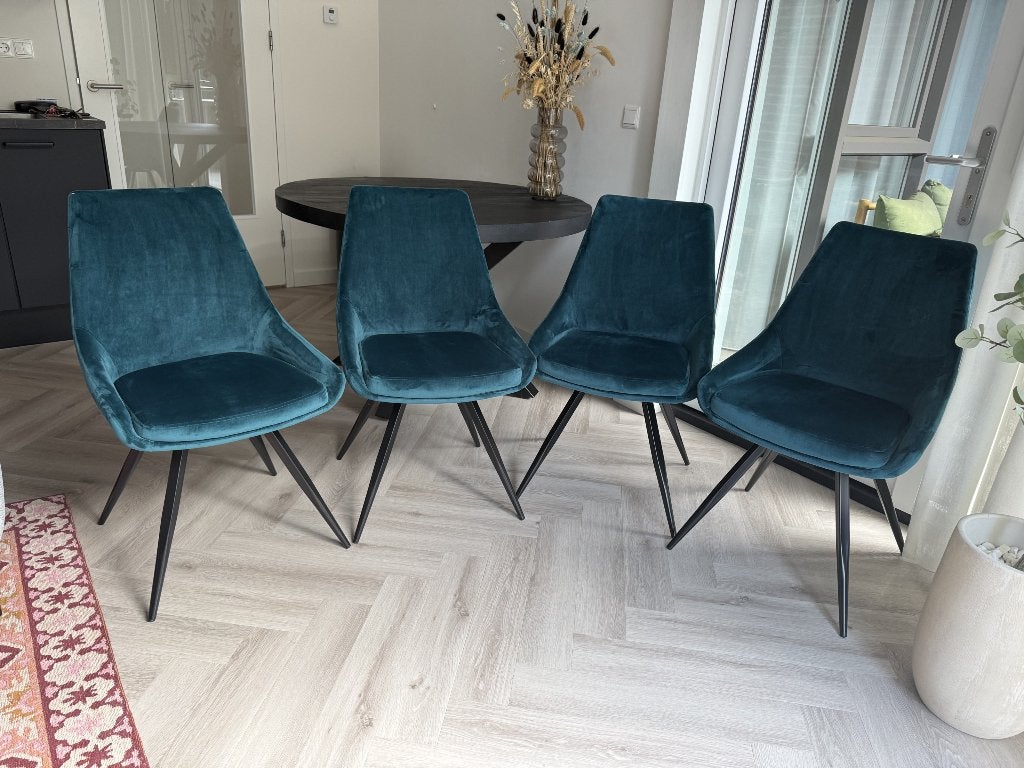 Eetkamerstoelen draaiend - petrol, Huis en Inrichting, Stoelen, Ophalen, Gebruikt, Blauw, Vier