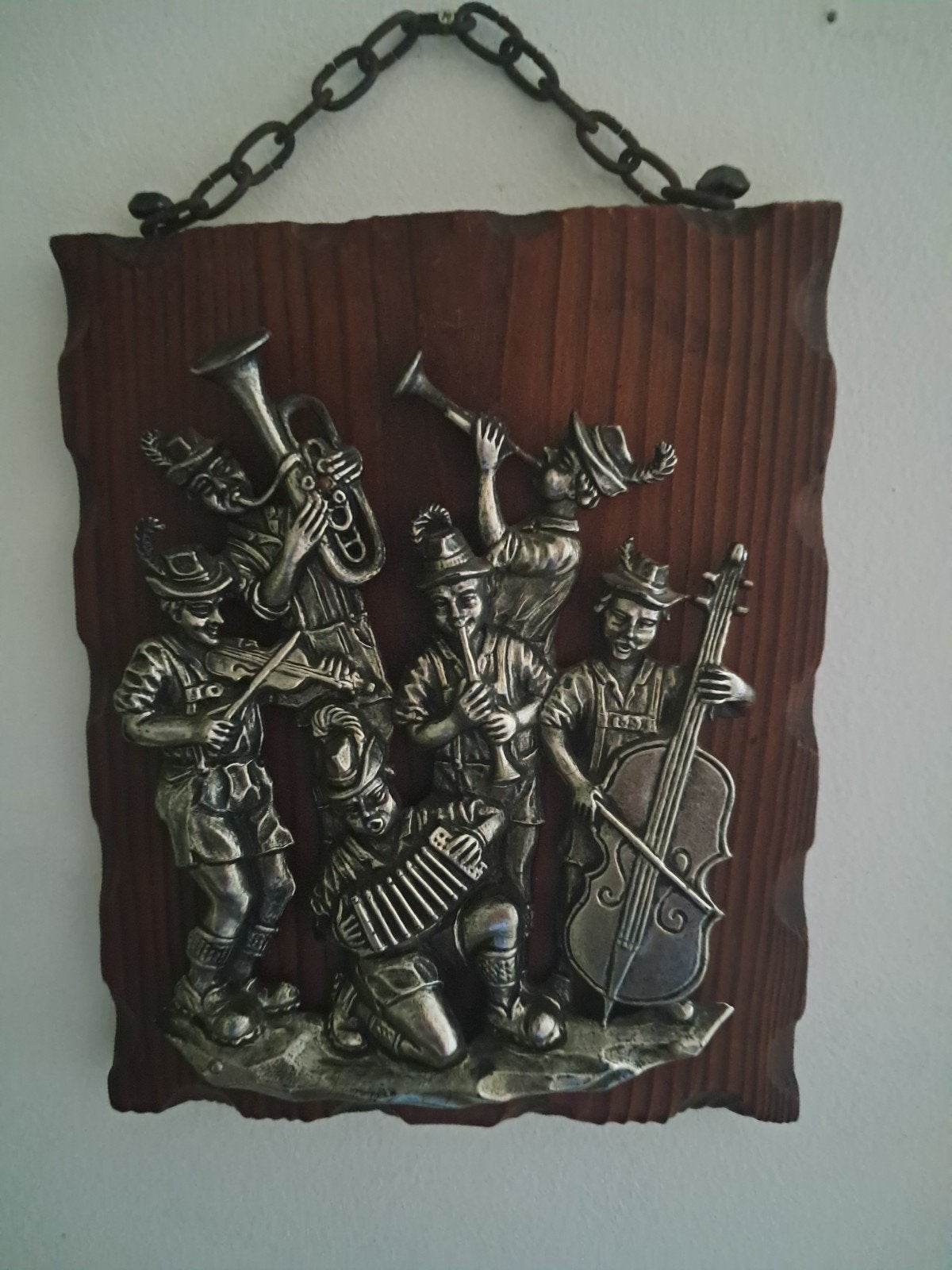 Vintage Tinnen Duits Orkest in Lederhosen Wanddecoratie, Antiek en Kunst, Antiek | Tin, Ophalen of Verzenden