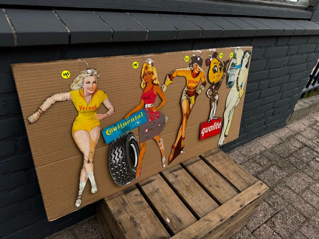 Vintage Reclamebord: Veedol, Continental, Miss Berger, Verzamelen, Merken en Reclamevoorwerpen, Reclamebord, Gebruikt, ., Ophalen of Verzenden