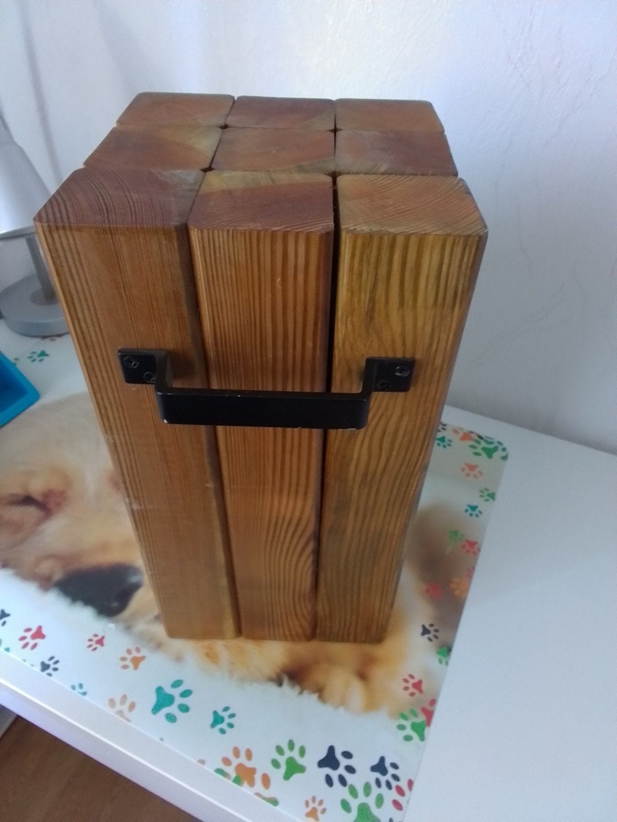 Houten decoratieve pilaar/krukje met handvat, Huis en Inrichting, Woonaccessoires | Overige, Ophalen, Hout, Zo goed als nieuw