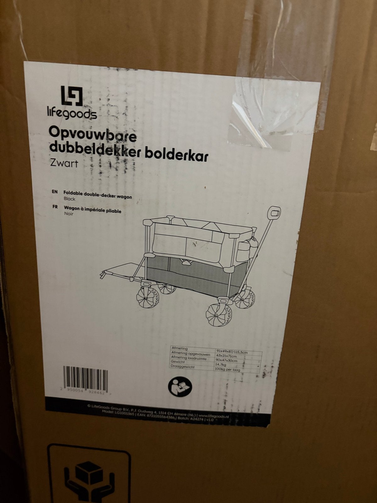 Lifegoods Opvouwbare Dubbeldekker Bolderkar Zwart, Ophalen of Verzenden, Opvouwbaar, Nieuw
