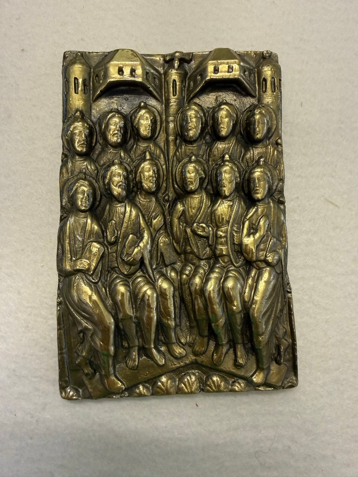 Antieke bronzen plaquette relief met apostelen, Ophalen of Verzenden