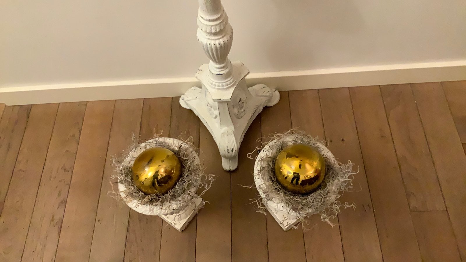 2 oude heksen ballen goud kleurig glas, Ophalen of Verzenden