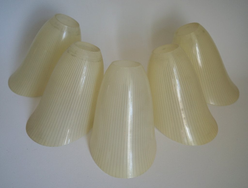 5x lampenkap schuin creme jaren 50 glas patroon streep, Gebruikt, Overige vormen, Crème, Minder dan 25 cm